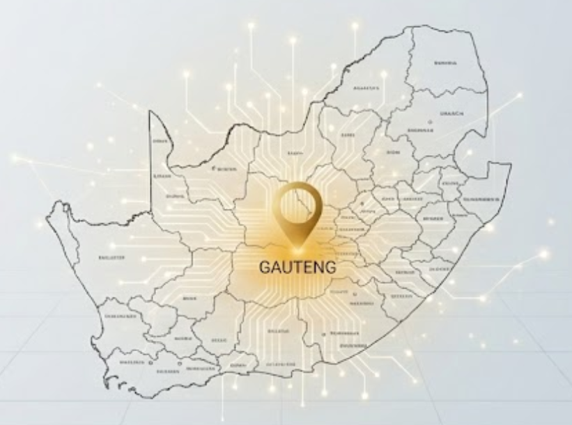 South Africa map with Gauteng data centre highlighted